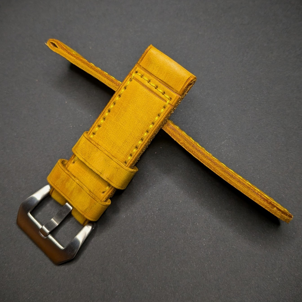 correa de reloj vintage rústica amarilla marjofra