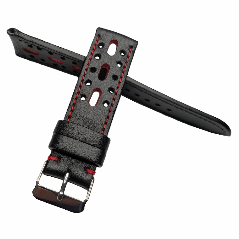 correa de reloj rally en color negro y rojo marjofra straps